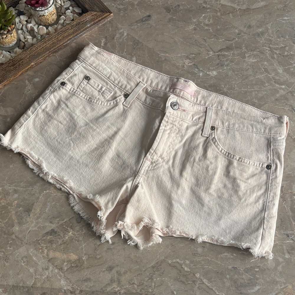 7 For All Mankind Light Peach Distressed Denim Shorts